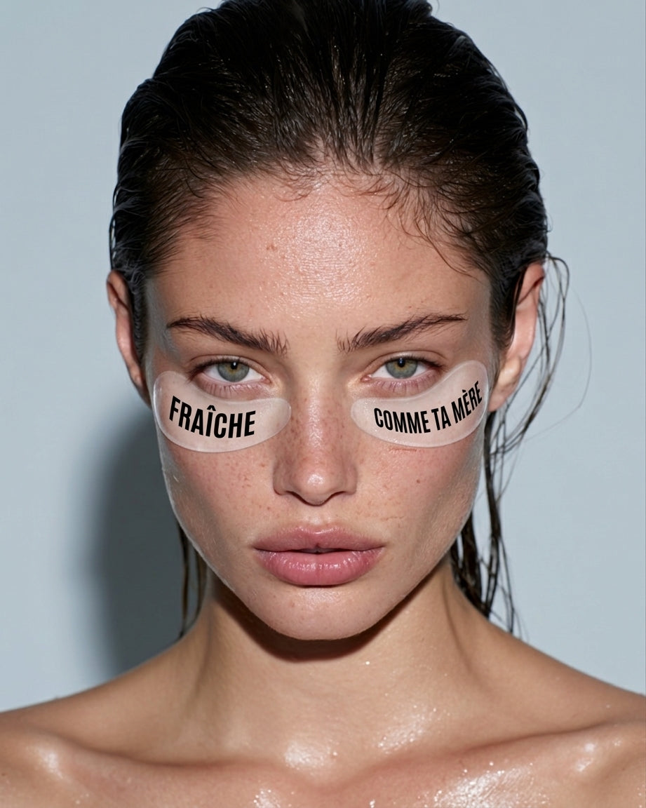 Femme portant les patchs yeux en silicone Fraîche comme ta mère